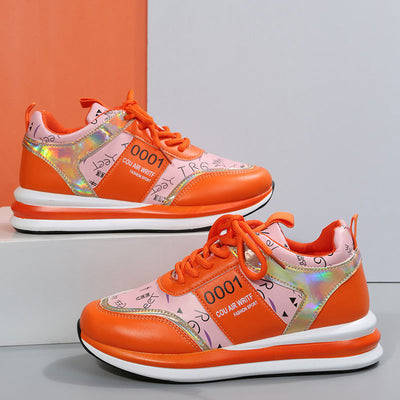 Colorful Letter Print Lace Up Sneakers