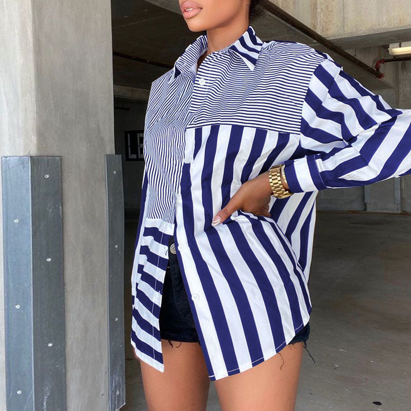 Striped Pattern Long Sleeve Loose Blouse