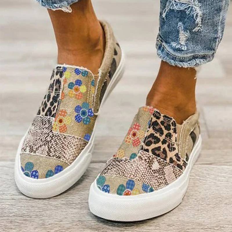 Floral Print Leopard Pattern Sneakers