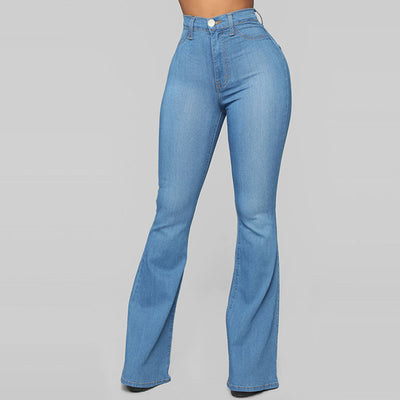 Solid High Waist Bell Bottomed Denim Pants