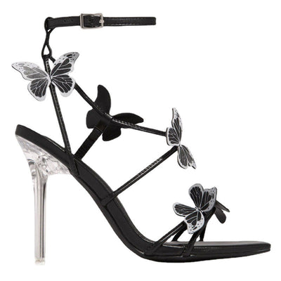 Butterfly Pattern Ankle Strap Thin Heeled Sandals