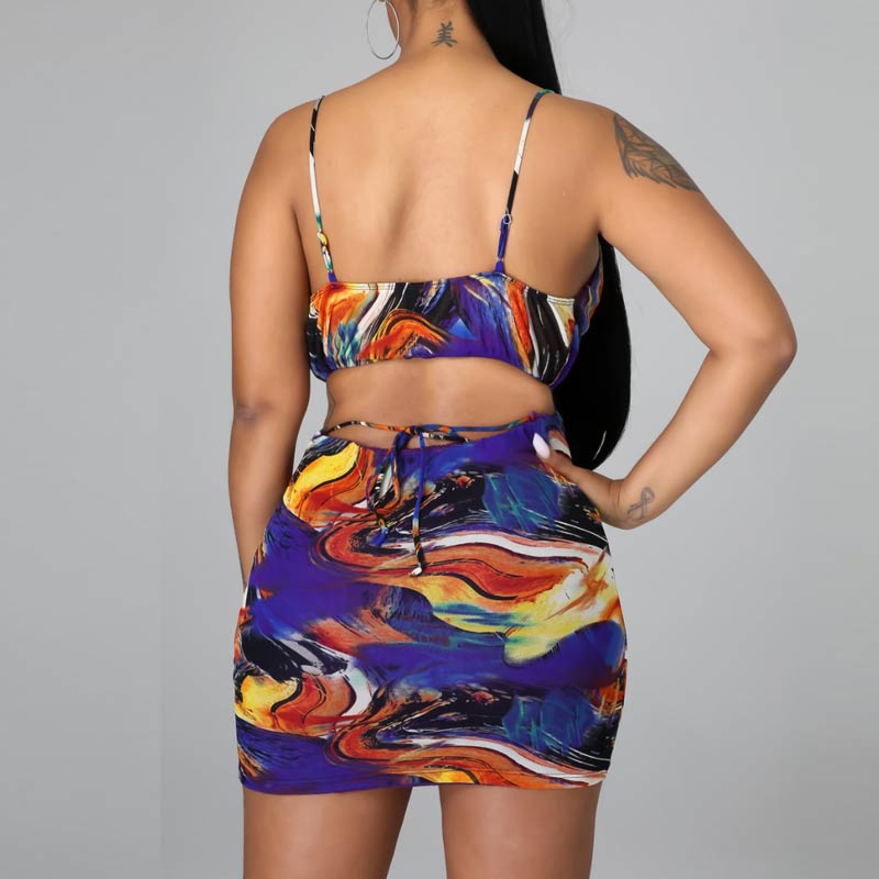 Print Sleeveless Hollow Out Bodycon Dress