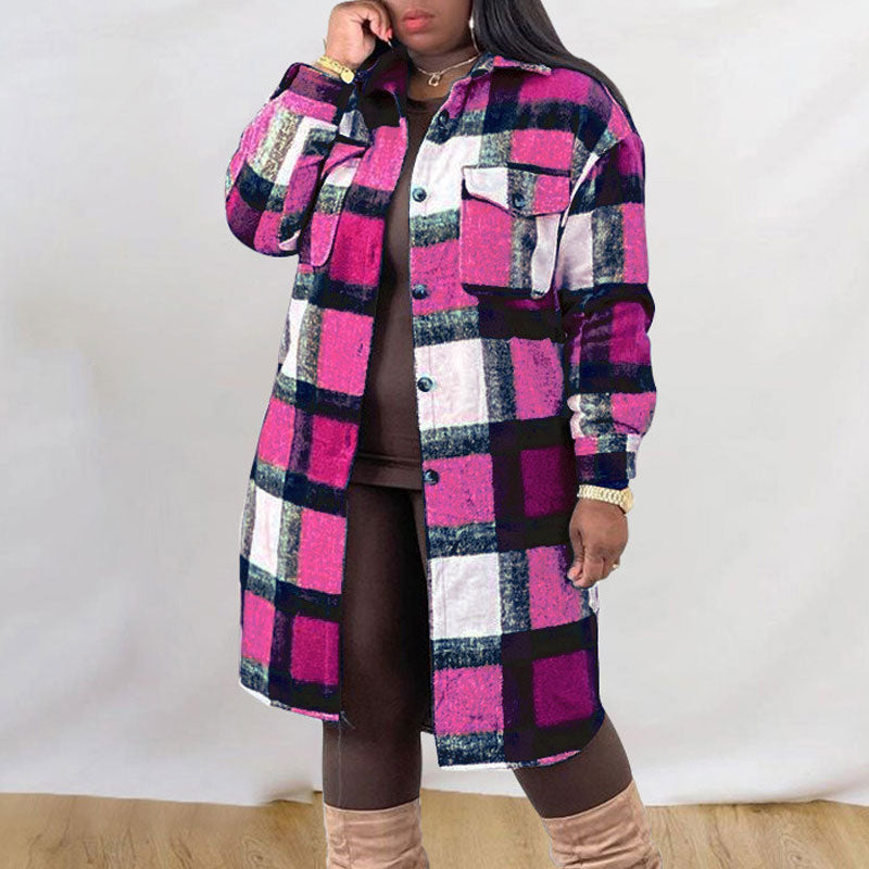 Plaid Pattern Long Sleeve Button Detailed Coat