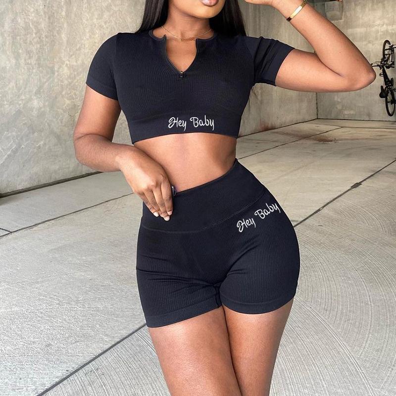 Short Sleeve Tops & High Waist Shorts Set