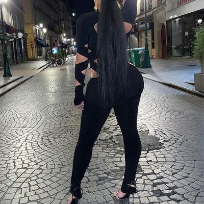 Solid Long Sleeve Cut Out Jumpsuit