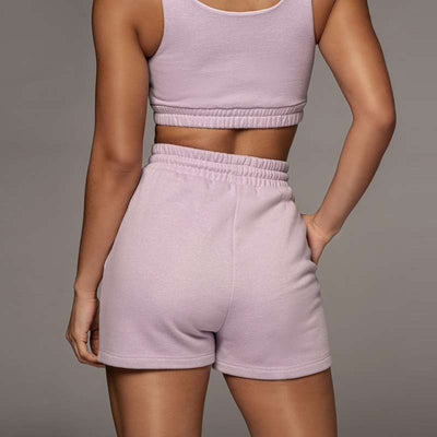 Solid Sleeveless Tube Top & Drawstring Shorts Set