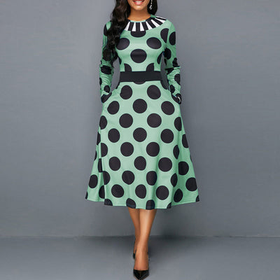 Polka Dot Print Long Sleeve Midi Dress