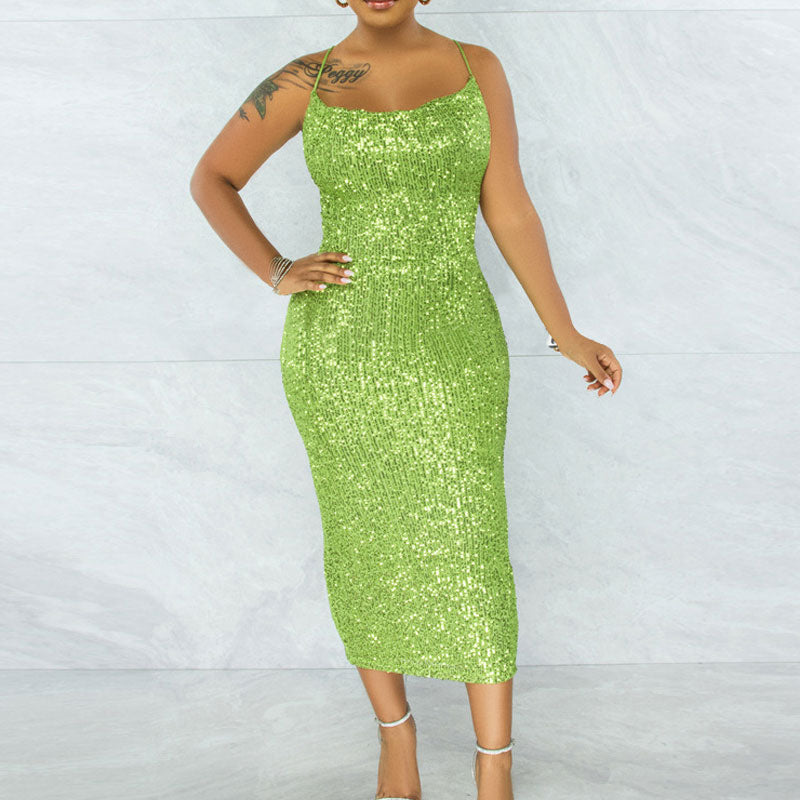 Sequins Sleeveless Bandage Midi Dress