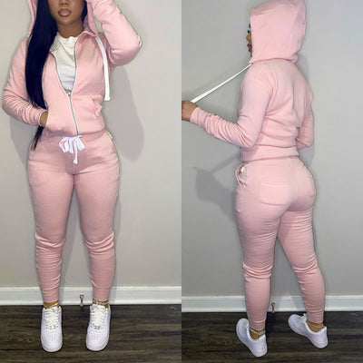 Solid Long Sleeve Hoodie Top & Pants Set