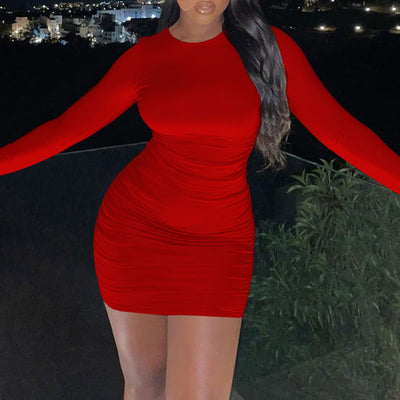 Solid Long Sleeve Cut Out Bandage Bodycon Dress