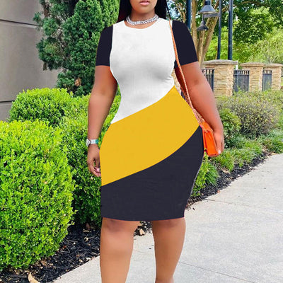 Colorblock Short Sleeve Bodycon Dress