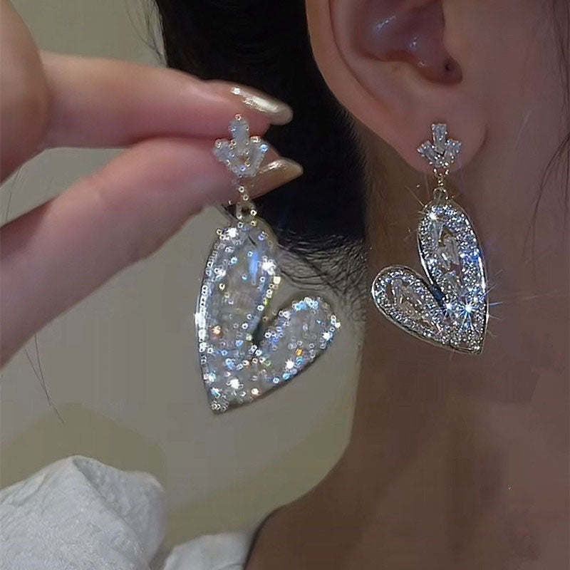 Rhinestone Heart Shaped Drop Earrings