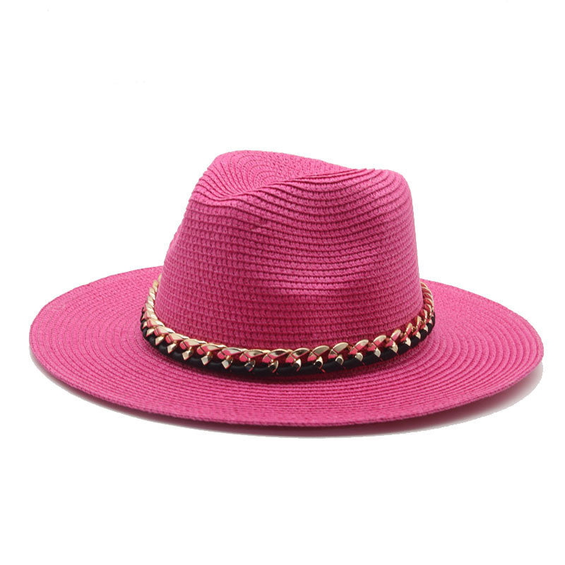 Solid Chain Decoration UV Protection Straw Hat