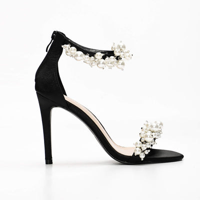 Beaded Ankle Strap Thin Heeled Sandals