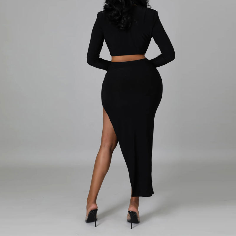 Solid Long Sleeve Cut Out Irregular Dress