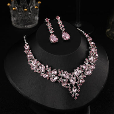 Rhinestone Studded Drop Earring & Necklace Set