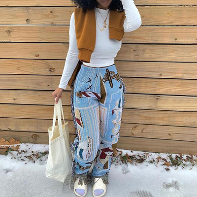 Print Tassel Design Pants