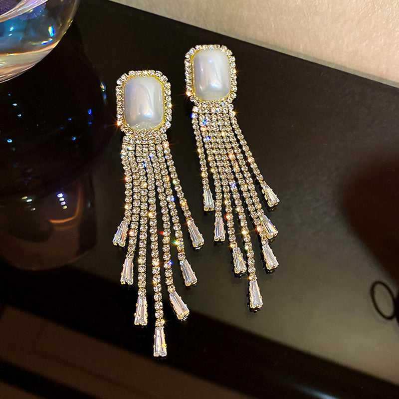 Studded Glitter Tassel Design Earring