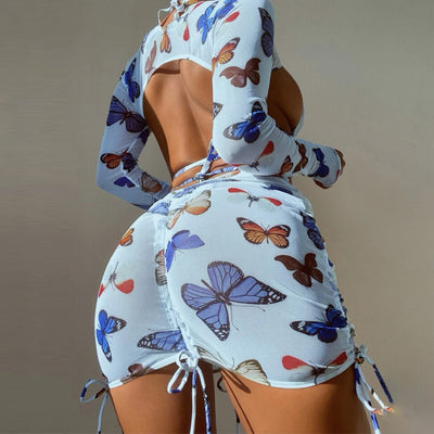 Butterfly Print Bandage 4PCS Swimsuit Set