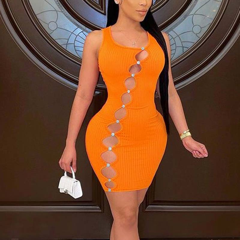 Solid Sleeveless Cut Out Bodycon Dress