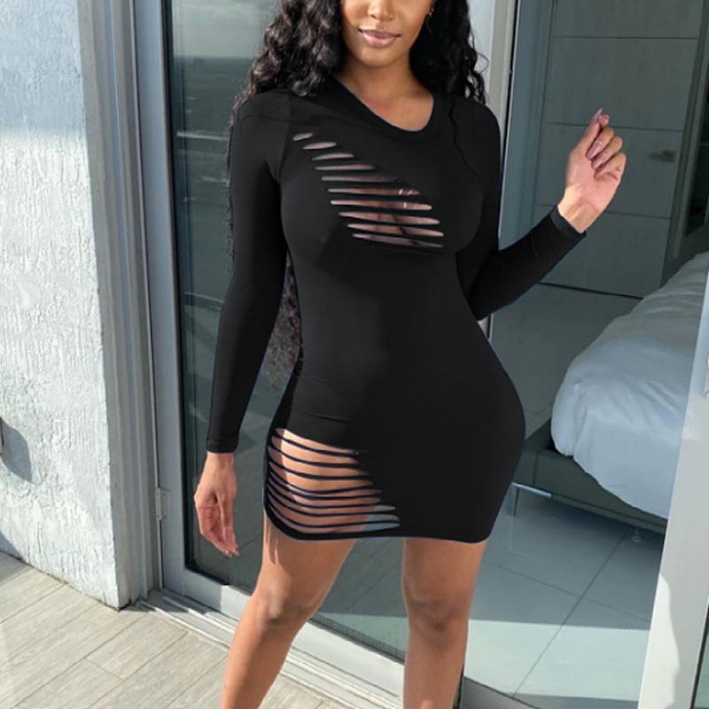 Solid Long Sleeve Cut Out Bodycon Dress