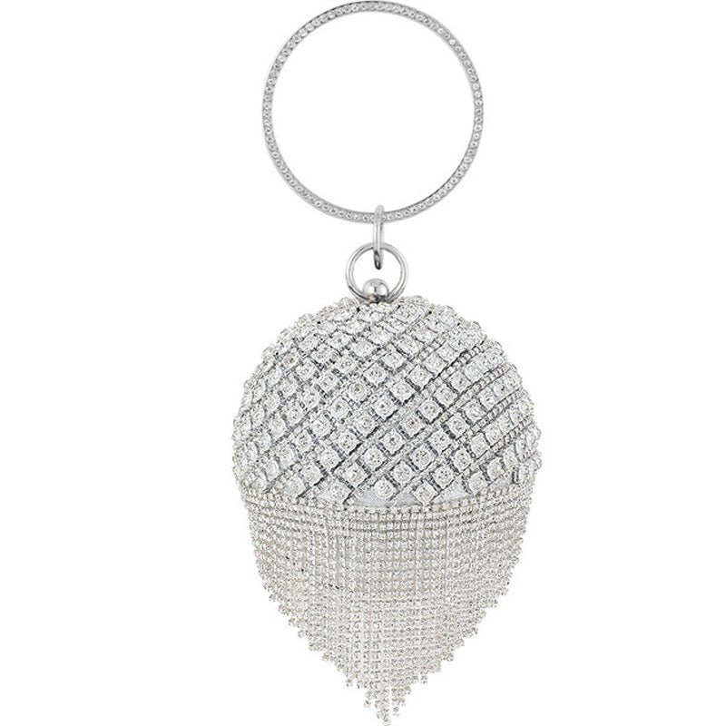 Rhinestone Studded Tassel Design Clutch Bag