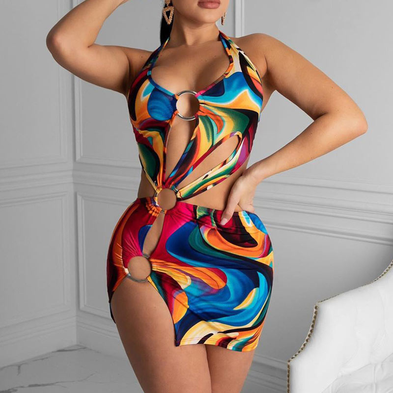 Print Irregular One Piece Bikini Swimwear