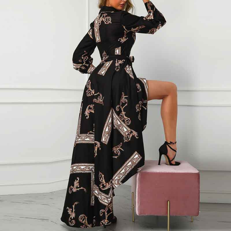 Print Long Sleeve Asymmetrical Shirt Dress