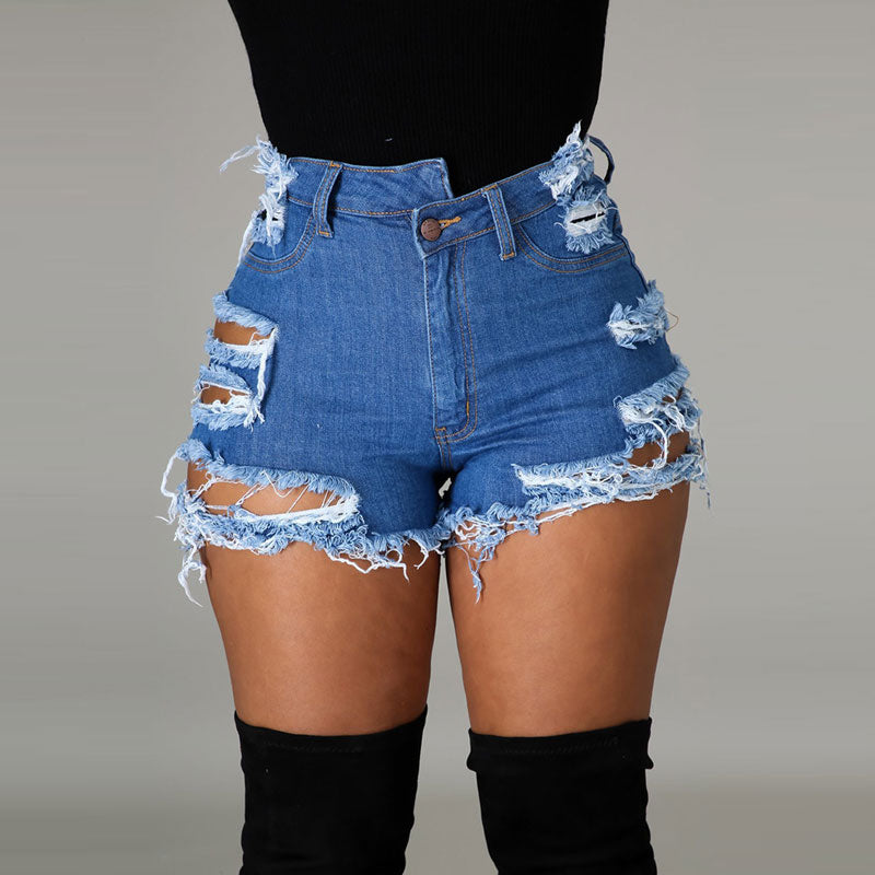 Solid Cut Out High Waist Denim Shorts