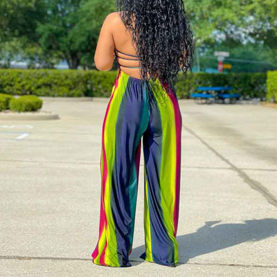 Colorful Sleeveless Halter Loose Jumpsuit