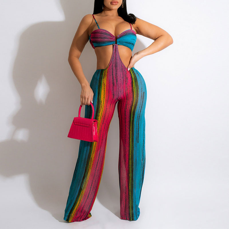 Colorful Sleeveless Cut Out Loose Jumpsuit