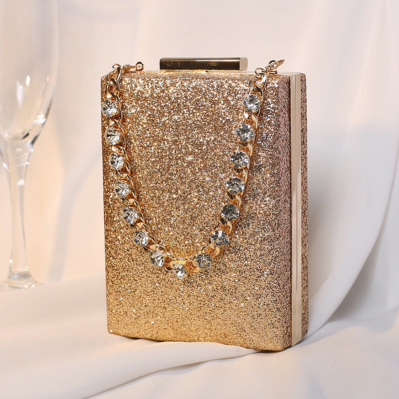 Glitter Rhinestone Studded Chain Clutch Bag