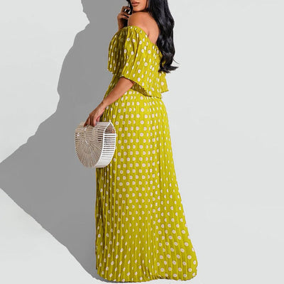 Polka Dot Print Off Shoulder Short Sleeve Maxi Dress