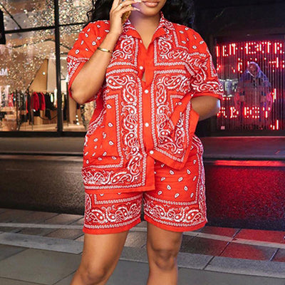 Paisley Print Short Sleeve Blouse & Shorts Set