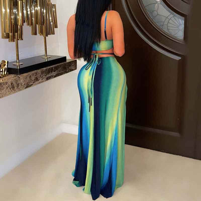 Print Sleeveless Cut Out High Slit Dress