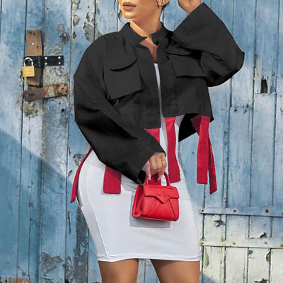 Colorblock Long Sleeve Tassel Design Coat