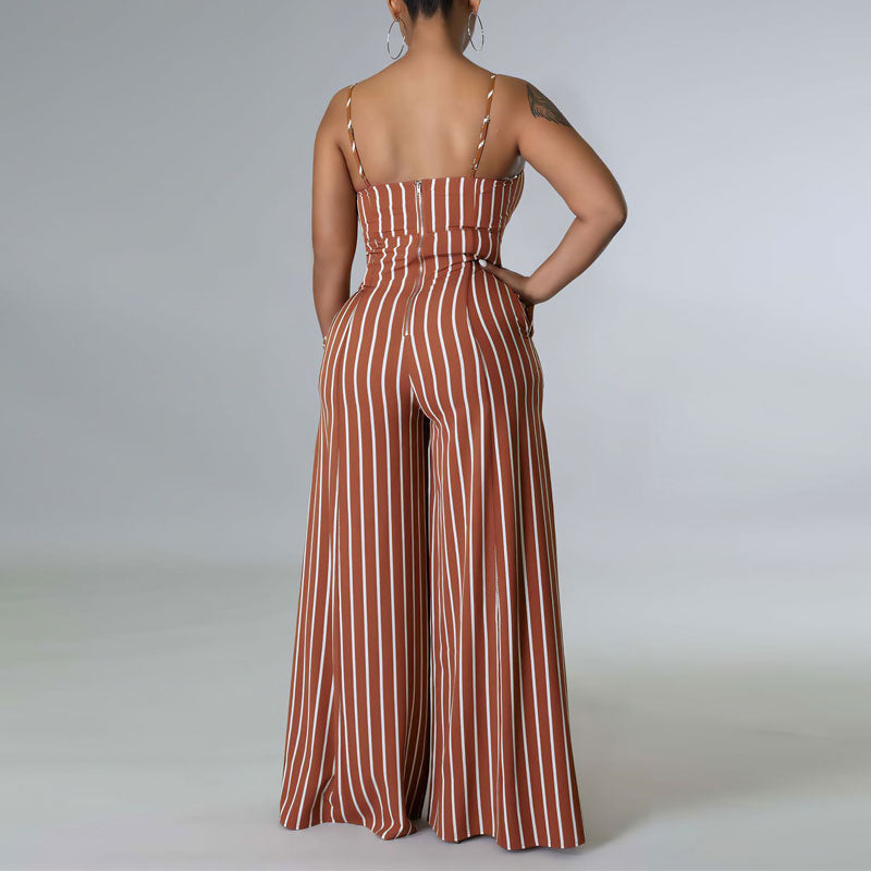 Striped Print Sleeveless Wide Leg Jumpsuit