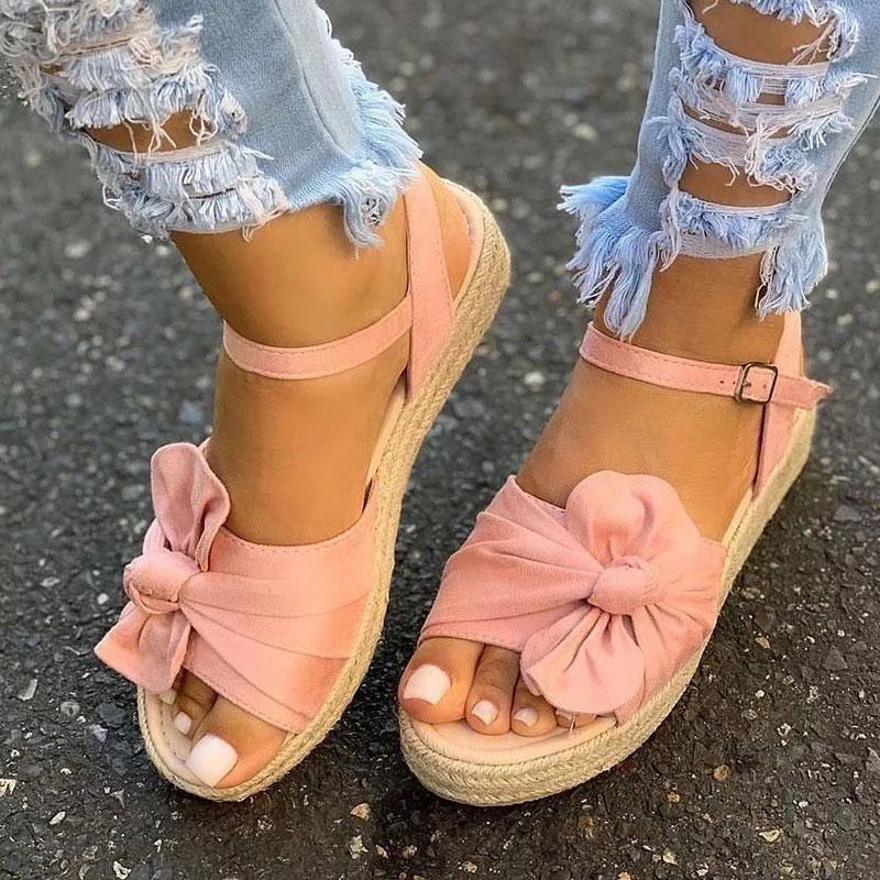 Solid Bowknot Decoration Straw Sandals