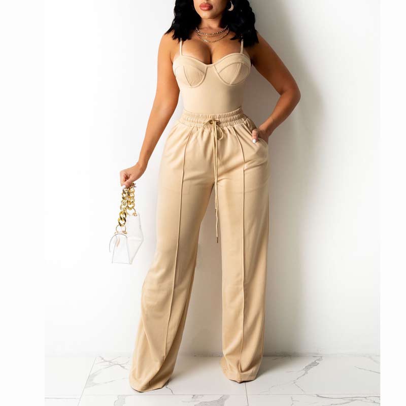 Solid Sleevelss Top & Wide Leg Pants Set