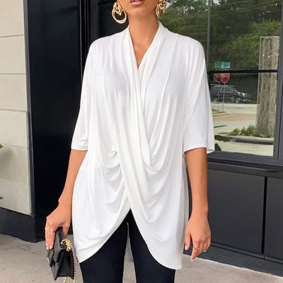 Solid Short Sleeve Irregular Loose Blouse