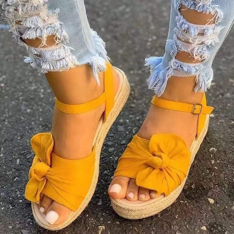 Solid Bowknot Decoration Straw Sandals