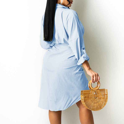 Solid Long Sleeve Button Detailed Shirt Dress