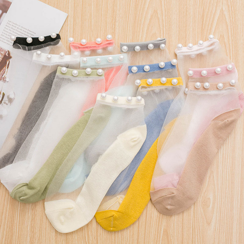 Sheer Mesh Breathable Pearl Summer Socks