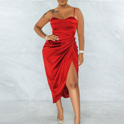 Solid Sleeveless Ruched Midi Dress