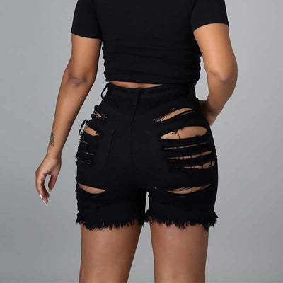 Solid High Waist Cut Out Denim Shorts