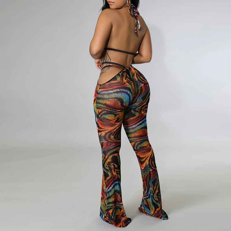 Print Halter 3PCS Pants Set