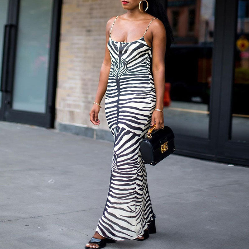 Print Sleeveless Spaghetti Strap Maxi Dress