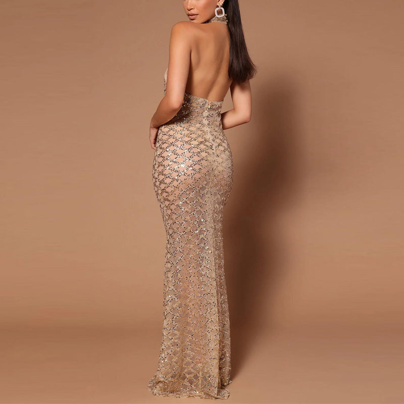 Sequins Halter Sleeveless Mermaid Party Dress