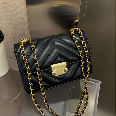 Chevron Double Chain Strap Flap Shoulder Bag