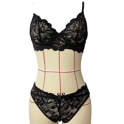 Floral Pattern Lace 2PCS Lingerie Set